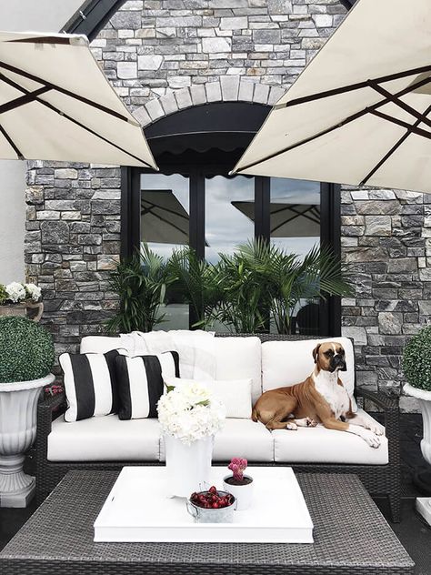 You can make any outdoor space magical with some good lighting! Decks Ideas, White Patio Furniture, Black Patio Furniture, White Patio, Black Patio, Yard Furniture, Jillian Harris, Pergola Patio, Outdoor Patio Decor