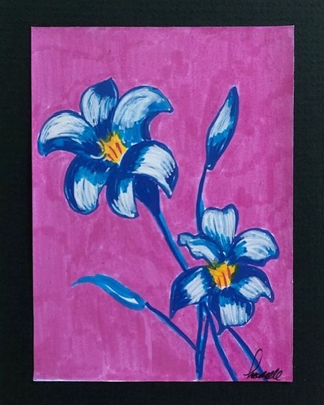 Lirios azules. Marcador acrílico sobre cartulina Bristol . 7,2 x 10 cms . #creacionesanabelle #pequeñosformatos