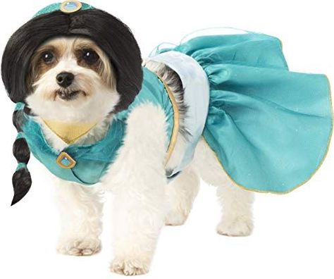 Disney Aladdin • Princess Jasmine Dog Costume • These Disney dog princesses will steal the hearts of all the princes on your Trick or Treating walk. #DisneyDog Disney Dog Costume, Jasmine Wig, Aladdin Princess Jasmine, Aladdin Costume, Princess Jasmine Costume, Aladdin Princess, Costume Princess, Disney Princess Jasmine, Aladdin And Jasmine