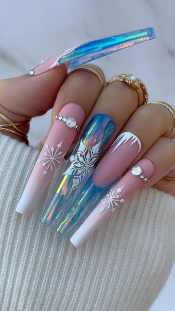 Nail Noel, Winter Nails Acrylic, Bling Acrylic Nails, Festival Nails, Nail Art Supplies, Xmas Nails, Christmas Nail Designs, Coffin Nails Designs, Best Acrylic Nails