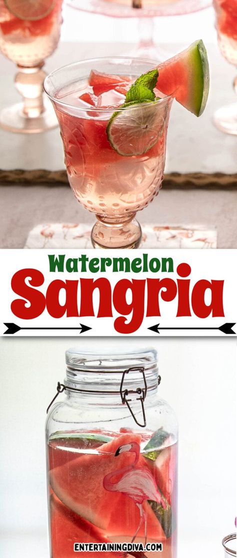 Best Sangria Recipe, Sangria Punch, Watermelon Sangria, Easy Sangria Recipes, Sweet Cocktail, 4th Of July Cocktails, Yummy Summer Cocktails, Strong Cocktails, Frozen Watermelon