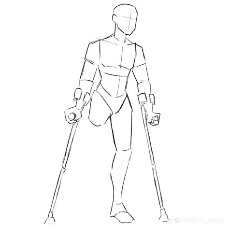 Crutch Drawing Reference, Cane Pose Reference, Crutches Pose Reference, Mellon Soup, Drawing Bases, Bts Anime, Oc Design, Oc Stuff, Sketch Poses