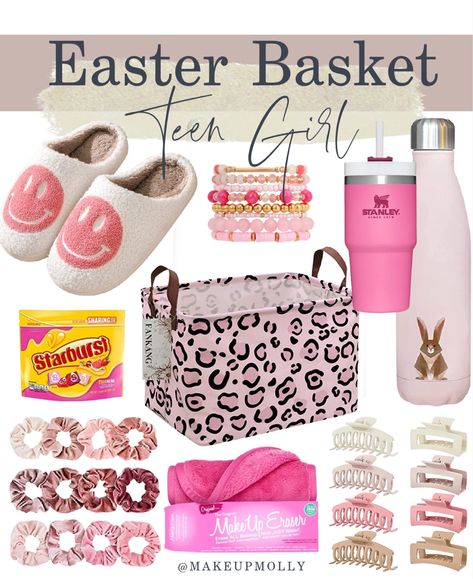 Easy Easter Basket Ideas For Adults, Easter Ideas For Teenage Girls Baskets, Adult Girl Easter Basket, Pink Easter Basket Ideas, Adult Girl Easter Basket Ideas, Pre Teen Easter Ideas, Easter Basket Ideas For 11 Year Girl, Makeup Easter Basket, Easter Basket Ideas For Teens Daughters