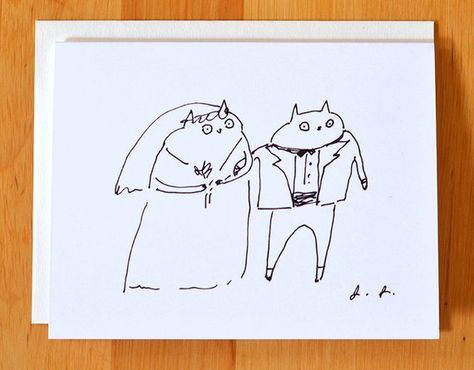 Wedding Cat Card - Black & White- Bride and Groom - Wedding Card Cat In Wedding, Happy Wedding 手書き, Include Cat In Wedding, Cat Wedding Invitation, Incorporate Cat In Wedding, Cat Save The Date, Cats At A Wedding, Dog Marriage, White Bride And Groom