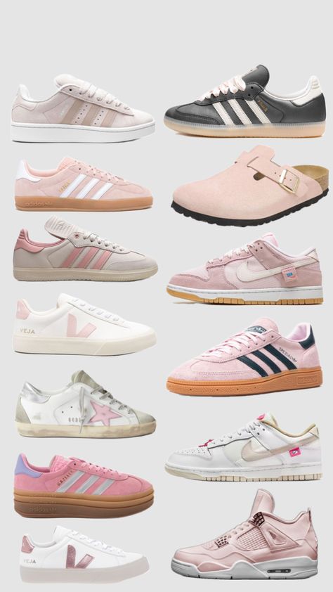 light pink shoes #lightpink #lightpinkaesthetic #shoes #wishlist #fit #fitinspo #preppy #cleangirl #adidas #adidassamba #samba #campus #fyp #foryou Adidas Shoes Campus, Pink Adidas Outfit, Pink Adidas Shoes, Light Pink Shoes, Shoes Wishlist, Cute Casual Shoes, Preppy Accessories, Samba Shoes, Pretty Sneakers