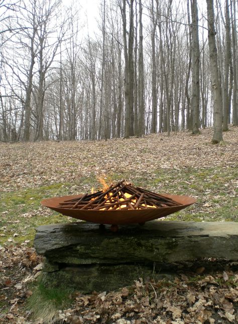 Everything You Need to Know About Fire Bowls - Gardenista Fire Bowls Outdoor, Fire Sculpture, Stainless Steel Fireplace, Fire Area, Gas Fire Table, Fire Pit Bowl, Steel Fire Pit, Blacksmith Projects, Wood Burning Fire Pit