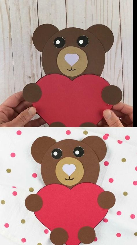 Valentines Day Bear Craft, Valentine Bear Craft Preschool, Valentine's Arts And Crafts For Kids, Diy Card For Valentines Day, Paper Crafts For Kids Valentines Day, Art And Craft Valentines For Kids, Valentine Ideas For Preschoolers, Valentines Day Kids Crafts Preschool, Valentines Day Diy For Kids