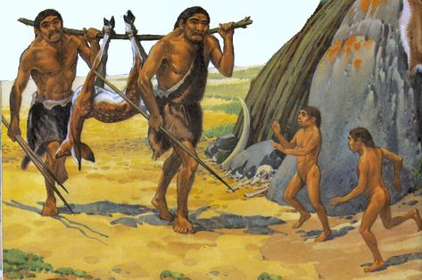 Homo Sapiens were known as "forager society" which is sometimes referred to "hunting and gathering". The hunt required the men to be extremely strong and to have exceptional endurance. Stone Age People, Homo Habilis, Prehistoric Man, Early Humans, Human Evolution, Prehistoric World, History Images, Stone Age, Ancient Civilizations