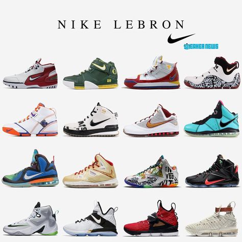 96.7k Likes, 3,920 Comments - Sneaker News (@sneakernews) on Instagram: “Nike LeBron 1 through 16. What’s your favorite of the entire legacy?” Lebron 1, Brian Dawkins, Sneakers Wallpaper, Lebron James Shoes, Shoe Poster, Jordans Shoes, Lebron Shoes, Nike Fashion Shoes, Shoes Sneakers Jordans