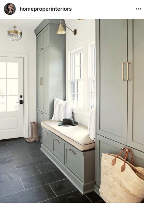 Narrow Mudroom Ideas, Narrow Mudroom Ideas Entryway, Green Mudroom, Cozy Window Nook, Connecticut House, Cloak Room, Mudroom Remodel, Mudroom Storage Bench, Mud Room Entry