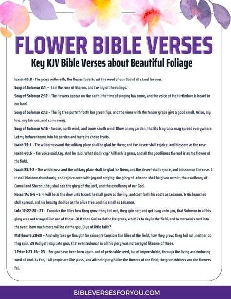 12 Beautiful Bible Verses about Flowers - Bible Verses for You Bible Flowers, Bible Verses About Flowers, Flowers In The Bible, Verses About Flowers, Biblical Garden, Flower Bible Verse, Bible Garden, Bible Meaning, Bible Verse Tattoos