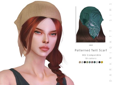 DarkNighTt's Patterned Twill Scarf Sims 4 Headscarf, Sims 4 Cc Accessories Hats, Sims Accessories, Sims 4 Piercings, Cc Hats, Sims 4 Cas Mods, Pelo Sims, Free Sims, Sims 4 Dresses