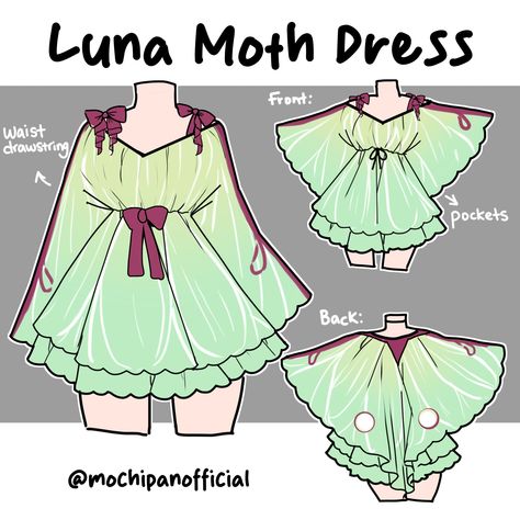 Luna Moth Clothes, Moth Clothes Design, Moth Dress Drawing, Luna Moth Character Design, Moth Dress, Ugg Outfit Ideas, Winter Footwear, Clothing Sketches, Dress Design Drawing