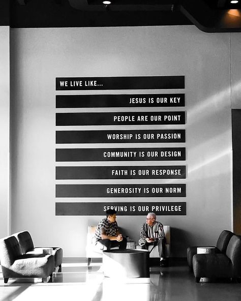 Values Wall, Kirchen Design, Youth Room Church, Church Lobby Design, Church Welcome Center, Church Foyer, Church Lobby, Church Building Design, Church Branding