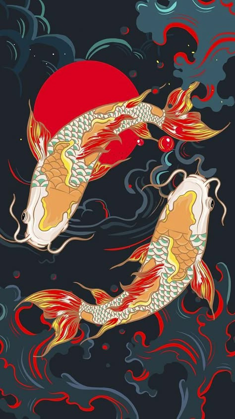 Koi carp fish iPhone wallpaper, Japanese oriental illustration | premium image by rawpixel.com / ton Iphone Wallpaper Japanese, Fish Iphone Wallpaper, Koi Wallpaper, Karp Koi, Wallpaper Japanese, Koi Carp Fish, Fish Background, Koi Fish Drawing, Japanese Wallpaper Iphone