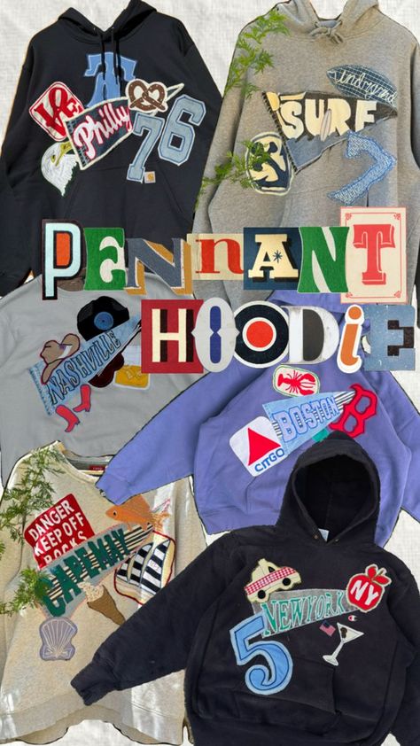 Pennant Hoodies by UNDRGRND- #Hoodies #Pennant #UNDRGRND Check more at https://howcandothis.com/diyideas/pennant-hoodies-by-undrgrnd/ Stitch Sweatshirt, Patchwork Hoodie, Hoodie Diy, Patchwork Sweatshirt, Patchwork Clothes, Diy Sweatshirt, Thrift Flip, Diy Sewing Clothes, How To Make Clothes