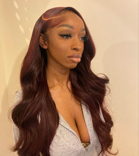 Long Burgundy Hair, Big Hair Curls, Braiding Hair Colors, Peekaboo Hair, Honey Brown Hair, Red Brown Hair, Colored Curly Hair, Burgundy Hair, Front Lace Wigs Human Hair