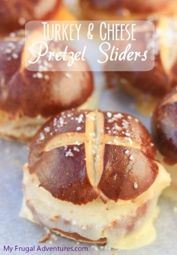 Late Lunch Party Ideas, Turkey And Cheese Pretzel Sliders, Turkey Sliders On Pretzel Rolls, Sliders Recipes Pretzel Rolls, Pretzel Slider Buns, Pretzel Bread Sandwich Ideas, Pretzel Roll Sliders Recipes, Pretzel Bread Sliders, Hawaiian Pretzel Roll Sliders Recipes