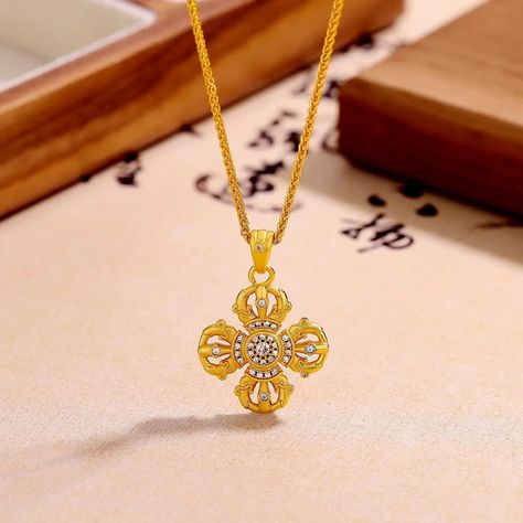 Light Luxury Fashion 24K Real Gold Cross Vajra Pendant Necklace 999 Gold Female Fall Magic Pestle Fall Magic, Gold Cross, Fine Jewellery Necklace, Real Gold, Jewelry Accessories, Fine Jewelry, Pendant Necklace, Luxury Fashion, Chain