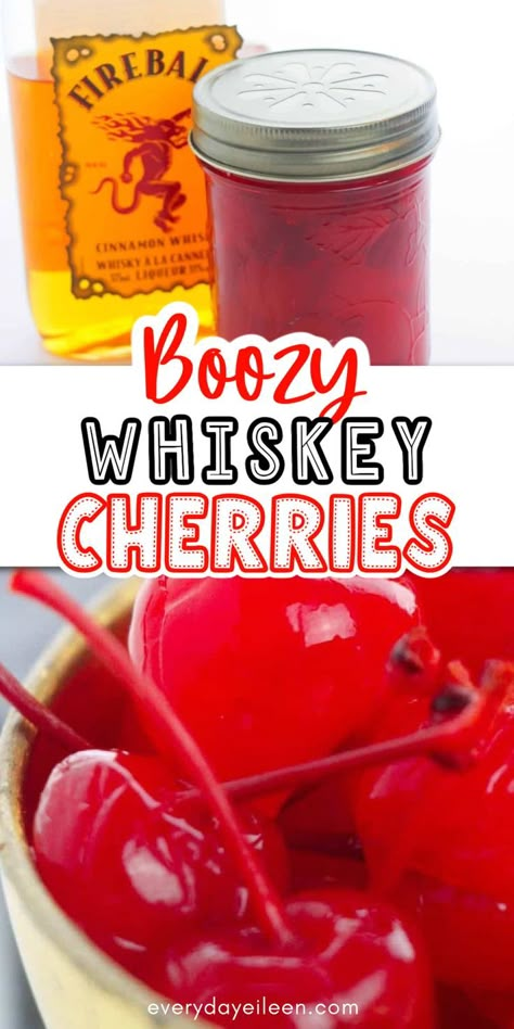 Cherry Soaked In Alcohol, Drunken Cherries Recipe, Fireball Mixed Drinks, Fireball Drinks Recipes, Maraschino Cherries Recipes, Cherries Recipes, Christmas Eve Brunch, Fireball Drinks, Cherry Drink