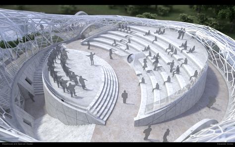 Open Air Theatre Design, Daytime Wallpaper, Amphitheater Architecture, Open Air Theatre, Auditorium Design, Theater Architecture, Open Air Theater, Campus Design, Public Space Design