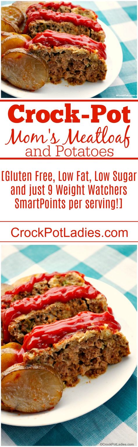 8 Weight Watchers SmartPoints (FreeStyle) - Crock-Pot Mom's Meatloaf and Potatoes #WeightWatchers #CrockPot #SlowCooker #Recipe #CrockPotLadies Old Fashioned Meatloaf, Crockpot Meatloaf Recipes, Crockpot Meatloaf, Meatloaf Dinner, Paleo Crockpot, Slow Cooker Dinner, Loaf Recipes, Crock Pot Slow Cooker, Crock Pot Cooking