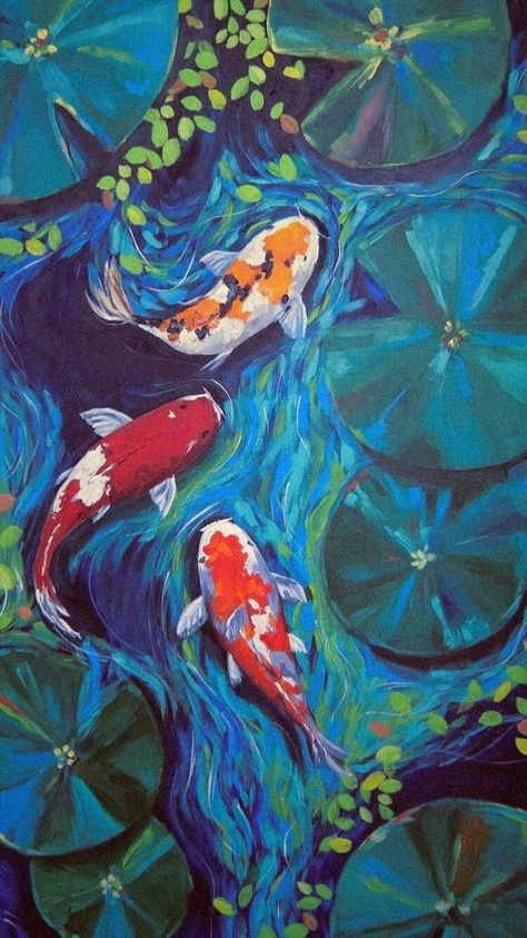 Fish Tank Drawing, Pond Drawing, Coy Fish, Koi Painting, Koi Fish Drawing, Pond Painting, Canvas Drawing, Painting Canvases, Art Prints Wall