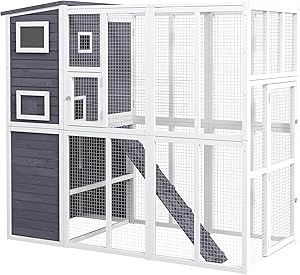 PawHut Outdoor Catio, Cat House Wooden Feral Cat Shelter, Cat Cage with Platforms, Waterproof Asphalt Roof, Ramps, 77" L, Light Gray Outdoor Laundry, Feral Cat Shelter, Feral Cat House, Cat Houses Indoor, Cat Patio, Canopy Architecture, Cat Cage, Outdoor Cat Enclosure, Feral Cat