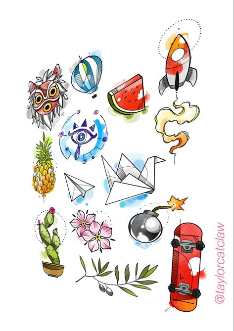 Flashes Tattoo, Tattoo Mini, Flash Designs, Flash Tattoo Designs, Flash Design, Flash Tattoos, Desenho Tattoo, Abstract Tattoo, Watercolor Sketch