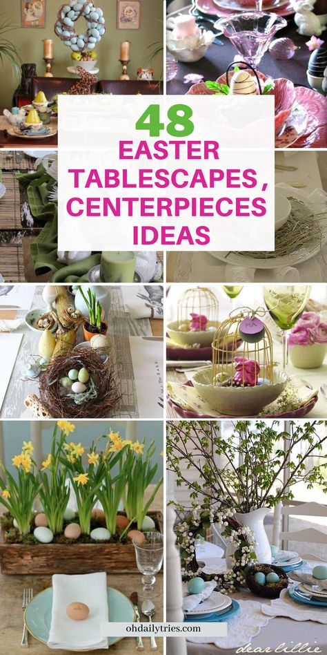 48 Easter Centerpieces & Table Decorating Ideas - Spring Tablescapes Easter Centerpieces Table, Easy Easter Centerpieces, Easter Egg Centerpiece, Easter Wood Projects, Easter Fun Food, Table Decorating Ideas, Easter 2023, Diy Easter Gifts, Easter Stuff