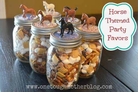 DIY Party Favors for Horse-themed birthday party Horse Theme Birthday Party, Horse Themed Party, Jars Ideas, Barn Party, Horse Birthday Parties, Cowboy Birthday Party, Cowgirl Birthday Party, Western Party, Horses Theme