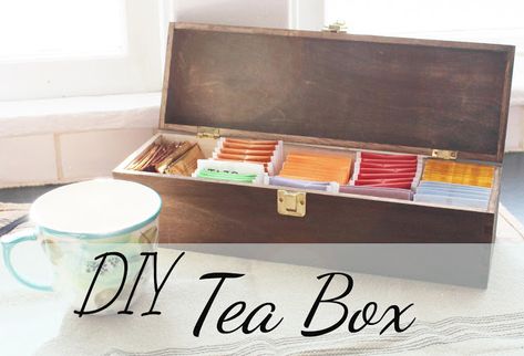 MessyEverAfter.com | DIY Tea Box, Craft Project, Kitchen Organization Wooden Tea Box Diy, Tea Storage Diy, Tea Box Diy, Tea Box Design, Wooden Box Diy, Diy Tea, Box Craft, Tea Diy, Tea Storage