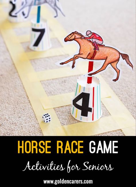 This Horse Race Game is a fantastic way to spend the morning! It promotes social interaction, relaxation, and plenty of fun! Horse Race Games, Horse Racing Game Diy, Horse Games For Kids, Horse Party Games, Horse Racing Party Decorations, Kentucky Derby Party Games, Horse Racing Party, Horse Race Game, Ky Derby