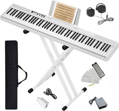 Amazon.com: Longeye Piano Keyboard 88 Keys Compact Portable Digital Piano for Beginners with Semi-Weighted Full-Size Keys, Stand, Headphones, Sustain Pedal, Carrying Case, White : Musical Instruments Piano For Beginners, Piano Keyboard, Digital Piano, Keyboard Piano, Carrying Case, Musical Instruments, Keyboard, Carry On, Piano