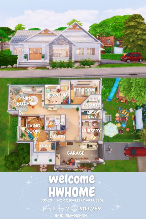 Sims 4 Legacy Challenge House, Tiny Living Sims 4 Layout, Sims 4 Family Of 5 House, Sims Floorplans Layout, 1 Story Sims House Layout, Sims Small Family House, 2 Story Sims House Layout, Cute Family Home Sims 4, Sims 4 Single Mom House Layout