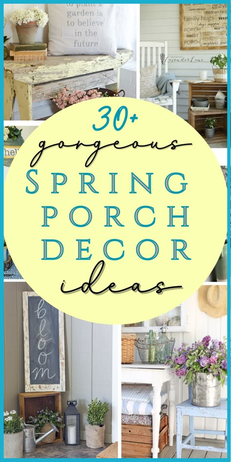 If you need spring front porch ideas, here are 30 decorating ideas that are so easy to recreate! You'll love these DIY spring porch vignettes that are perfect for both big & small porches that will give your home instant curb appeal! Check out these outdoor decorations that you'll just love to look at, especially if you love a spring porch decor, farmhouse style! Spring Porches, Easter Front Porch, Spring Front Porch Decor, Small Porch Decorating, Easter Porch Decor, Summer Porch Decor, Porch Table, Spring Porch Decor, Porch Flowers