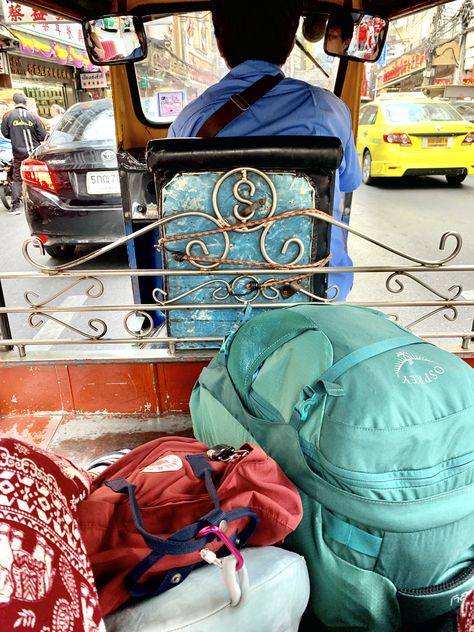 Bags on tuktuk whilst backpacking with 40L Osprey. 40 Women, Unisex Backpack, Osprey Backpack, Adventure Awaits, Female Travel, Travel Backpack, Black Backpack, Backpacking, Backpacks