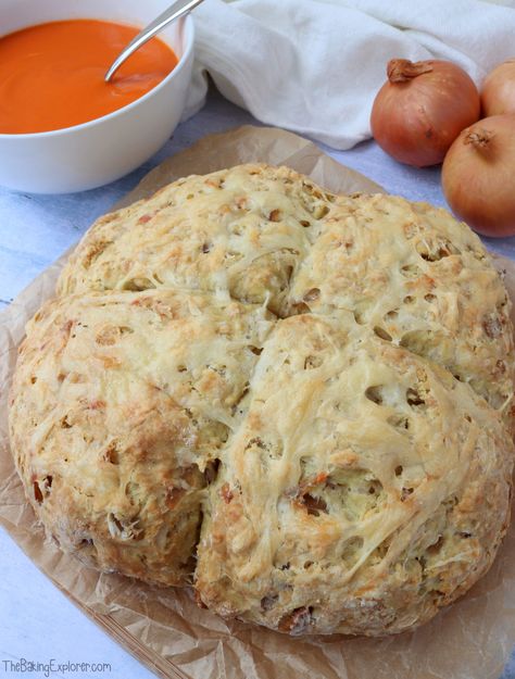 Cheese & Caramelised Onion Soda Bread Cheesey Recipes, Orange Loaf, Orange Loaf Cake, Orange Buttercream, Terry's Chocolate Orange, Veggie Sausage, Caramelised Onion, No Rise Bread, Marble Cake