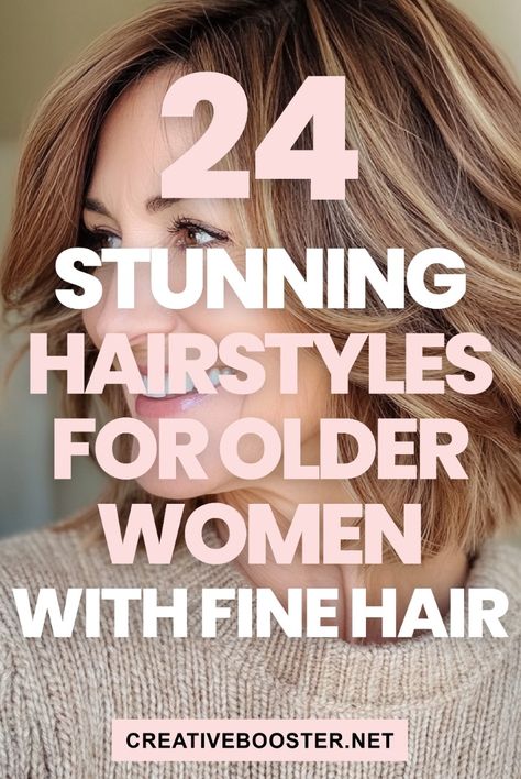 Click for More ➡️ | Save for Later ❤️  Ready for a new hairstyle? Discover 24 gorgeous hairstyles for older women with fine hair that will inspire your next look! From choppy pixies to layered bobs, these styles add volume and dimension to fine hair, making you feel and look fantastic. Explore the latest trends in cuts, colors, and layers that will refresh your style.  #Hairstyles #FineHair #OlderWomen #HairInspiration #PixieCut #BobCut #2024HairTrends #MediumLengthHair Up Do Hairstyles For Fine Hair, A Line Bob Fine Hair, Middle Age Haircuts For Women, Short Shaggy Haircuts Choppy Layers Fine Hair Bob Hairstyles Curly, Hairstyles For Receding Hairline Women, Hairstyles That Make You Look Younger, Hair Styles For Older Women Over 60, How To Add Volume To Fine Hair, Shoulder Hairstyle Women