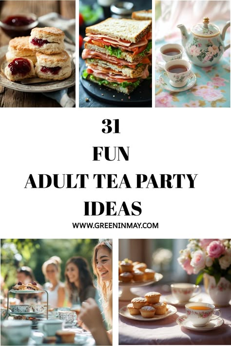 Discover 31 Fun Adult Tea Party ideas that will transform any gathering into an elegant affair! From delectable Tea Party Food Ideas to charming Outdoor Tea Party Ideas, this guide has it all. Whether you're planning a sophisticated Tea Party Birthday for an adult or looking for engaging Tea Party Games to entertain your guests, these creative suggestions will ensure your event is unforgettable. Elevate your tea party experience with these delightful and inspiring ideas!. Tea Party Foods For Adults, Tea Party Main Dish, 80th Birthday Tea Party Ideas, High Society Tea Party, Tea Party Dinner Ideas, Tea Parties Ideas Ladies, Tea Party Adult Birthday, Garden Party Ideas Food, Adult Tea Party Birthday