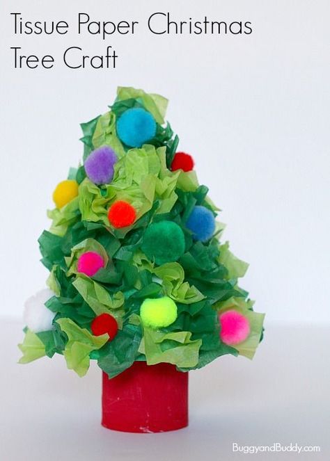 Mini Christmas Tree Craft for Kids- using tissue paper and a tp roll! ~ BuggyandBuddy.com: Christmas Tree Craft, School Christmas Party, Tissue Paper Crafts, Easy Holidays Crafts, Tree Craft, Holiday Crafts For Kids, Christmas Activities For Kids, Paper Christmas Tree, Christmas Tree Crafts