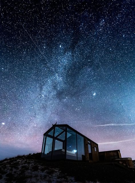 This Tiny Glass Cabin in Remote Iceland Takes Stargazing to the Next Level Glass Cabin, Prefab Cabins, South Iceland, Mirror House, Winter Cabin, Sleeping Under The Stars, Glass Roof, Tiny House Cabin, Cabin In The Woods