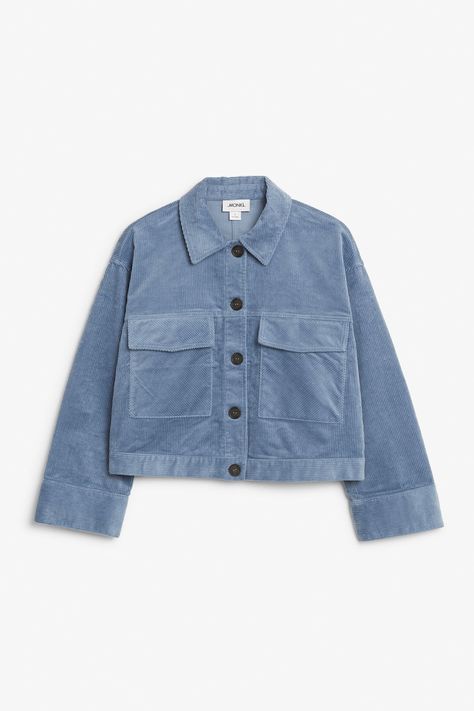 Corduroy jacket - Feeling blue - Coats & Jackets - Monki GB Simple Top, Blue Coats, Feeling Blue, 가을 패션, Corduroy Jacket, Korean Outfits, Blue Jacket, Outfits Casuales, Denim Fashion