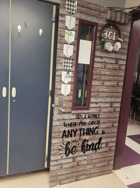 Natural Classroom Door Display, Decorate High School Classroom, High School Classroom Door Decorations, Neutral Classroom Door Decor, Classroom Door Farmhouse, Classroom Door Ideas Boho, Motivational Classroom Doors, Iss Classroom Setup, Student Support Bulletin Board