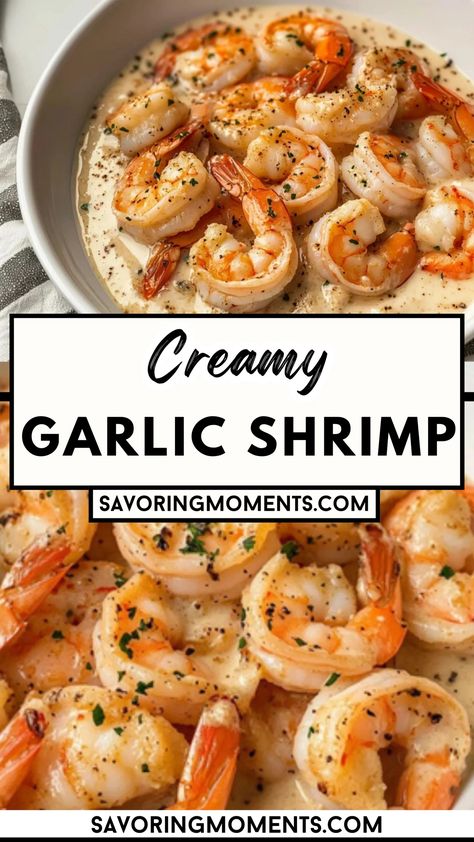 Dive into this rich and flavorful dish featuring tender shrimp bathed in a luscious garlic cream sauce. Perfect for weeknight dinners or elegant gatherings, this recipe is a comforting classic that everyone will love. Hungry? Click for the full recipe #easyrecipes #garlicshrimp #seafooddinner #comfortfood #quickmeals #creamyshrimp #shrimpdinner #homemadecooking #simplerecipes #deliciousmeals Lunches With Shrimp, Shrimp Recipes In Crockpot, Sides To Go With Shrimp, Slow Cooker Shrimp Recipes, Recipes With Cooked Shrimp, Holiday Shrimp Recipes, What To Make With Shrimp, Simple Seafood Recipes, Shrimp Sauce Recipe