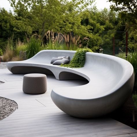 Modern Concrete Architecture (@3dprintedarchitecturedesign) • Instagram photos and videos Pebble Seating, Built In Sofas, Cement Chair, Unique Outdoor Seating, Outdoor Bench Design, Concrete Bench Outdoor, Concrete Sofa, Concrete Outdoor Furniture, Organic Seating