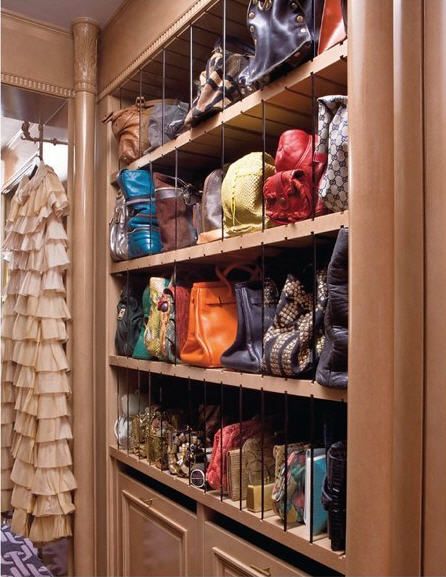 Purse/bag portion of walk-in closet...love how you can adjust the slats to fit bags. Great idea! Purse Storage, Creative Bag, Handbag Storage, Dream Closets, Closet Inspiration, Room Closet, Walk In Wardrobe, Purse Organization, Master Closet