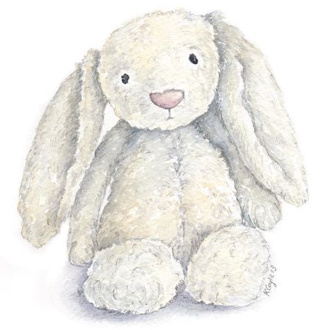 I'm currently planning Kate's 6th birthday party and she chose a bunny theme in honor of her beloved Jellycat bunny she's loved since she was a baby. Imagine my surprise to find this stunning watercolor print on Etsy while searching for bunny party decorations - it's Kate's exact bunny! The artist is @kaff_littleredboots and I'm so thrilled she is letting us use her gorgeous painting for Kate's party! Check her out on Etsy or FB for more of her beautiful work. http://ift.tt/1RiKRqk by allthingsg Bunny Stuffed Animal Drawing, Stuffed Animal Drawing, Bunny Supplies, Jellycat Toys, Bunny Stuffed Animal, Jellycat Bunny, Bunny Watercolor, Bunny Tattoos, Rabbit Tattoos