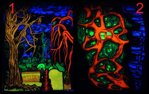 Improved! Painting 3D Haunt Panels: Tutorial - Blogs - Halloween Forum Blacklight Room, Maze Ideas, Dungeon Ideas, Haunted Props, Church Halloween, Haunted Maze, Halloween Maze, Dark Carnival, Paint 3d