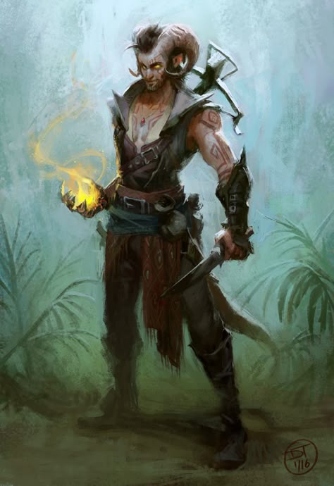 davidtalaskiillustration: “ Painting I did of my BF’s Tiefling sorcerer Dacian from D&D. Our campaign is set in a tropical location and Dacian is the captain of a river trade ship. ” Tiefling Ideas, Dnd Demon, Tiefling Art, Tiefling Male, Black Cathedral, Tiefling Warlock, Tiefling Sorcerer, Arcane Trickster, Sentient Beings